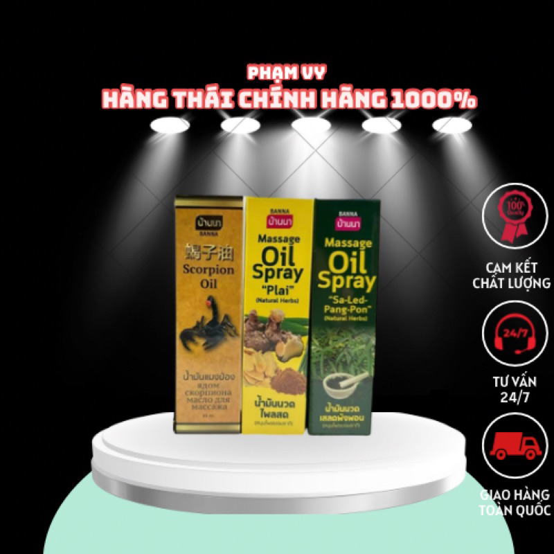 Dầu xịt xoa bóp nhức mỏi cổ vai gáy Banna 85ml Thailan , dầu oil , bò cạp , rắn , gừng