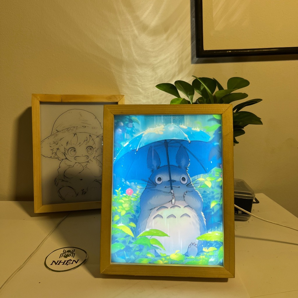 Tranh Đèn Led Totoro để bàn, tranh đèn LED Anime treo tường làm quà tặng, đèn ngủ, tranh đèn led Ghibli