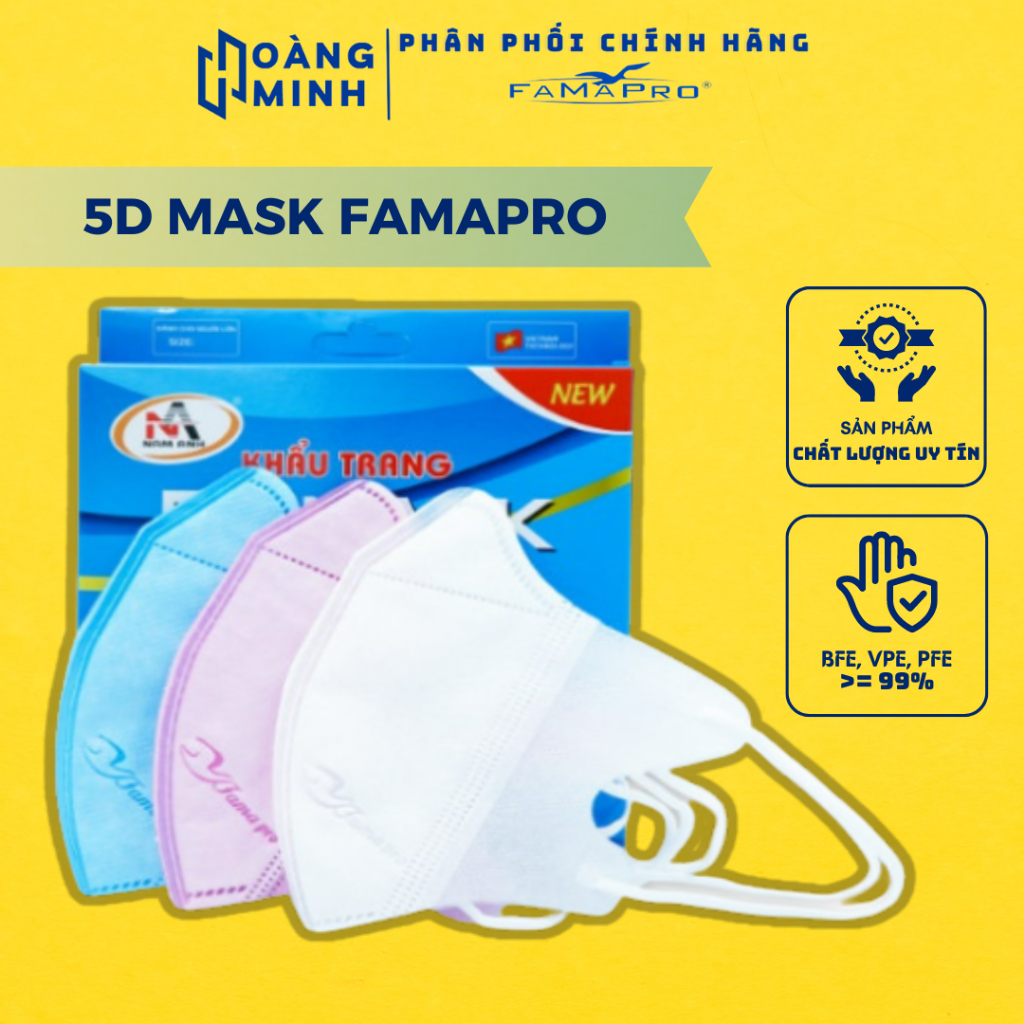 Khẩu trang 5D Mask Famapro quai thun 3 lớp kháng khuẩn chống bụi mịn, khẩu trang chống nắng và chống tia