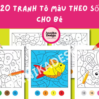 Tranh tô màu động vật theo số cho trẻ em, tranh màu mầm non - AnnikaDesign