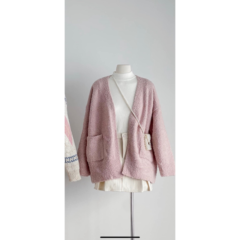 Cardigan hồng &amp; Cardigan kem Love Len Shop