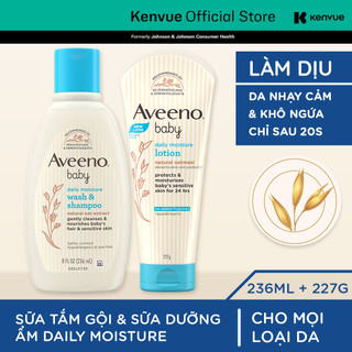 Bộ làm sạch & sữa dưỡng ẩm dành cho em bé da nhạy cảm Aveeno Baby Daily Moisture (227g+236ml)