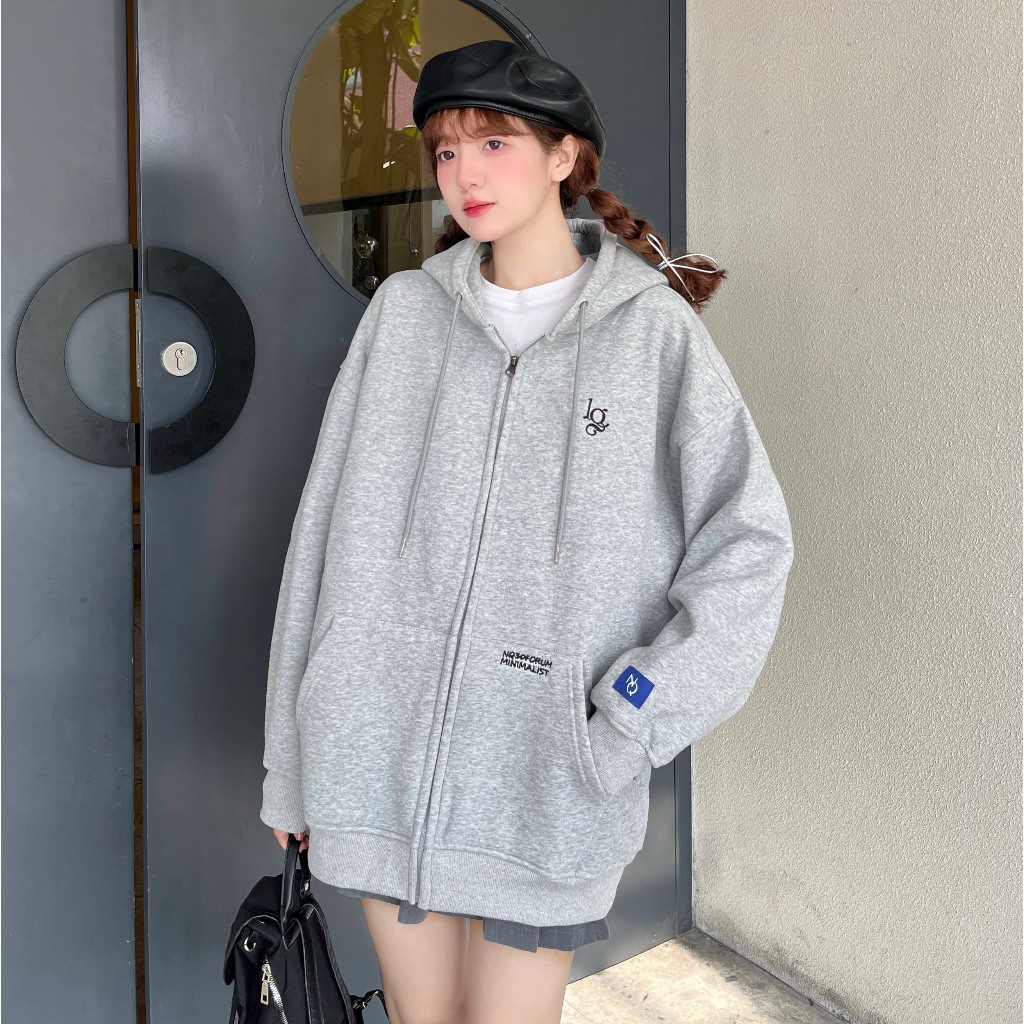 Áo Khoác Nỉ Hoodie Zip Thêu NQ30 AM Form Rộng Nam Nữ Unisex PAO_STORE18 Atozo studio