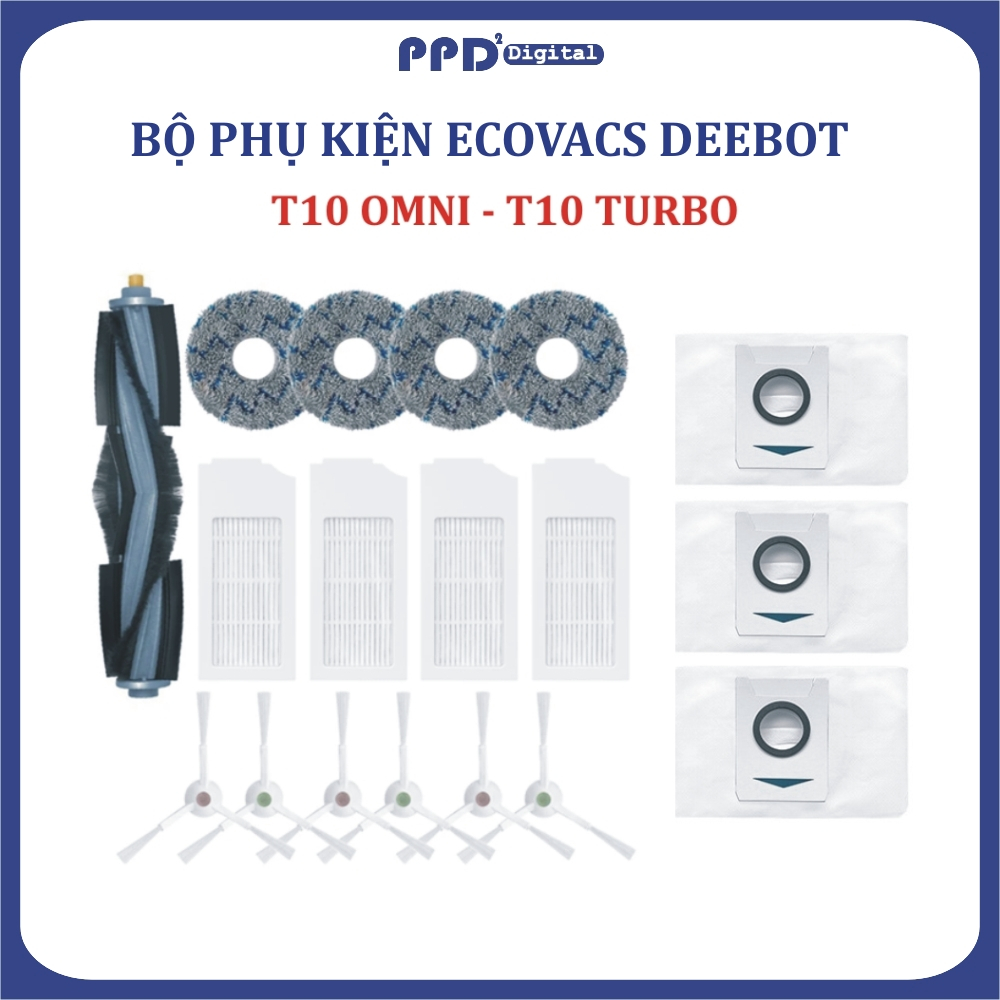Phụ kiện Khăn lau, Chổi cạnh, Chổi chính, Lọc bụi, Túi rác, Robot hút bụi lau nhà Ecovacs Deebot T10 Turbo - T10 Omni