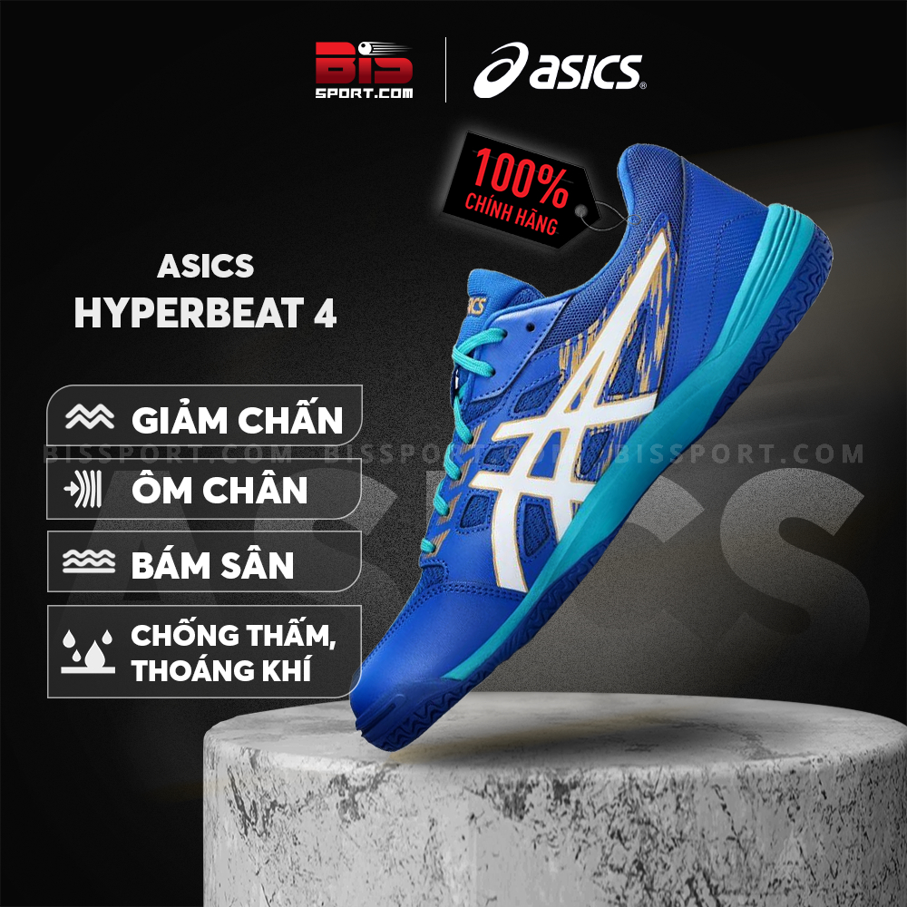 Giày Bóng Bàn Asics Hyperbeat 4 Xanh Dương Chính Hãng - Siêu Bám Sân, Chống Thấm, Thoáng Khí