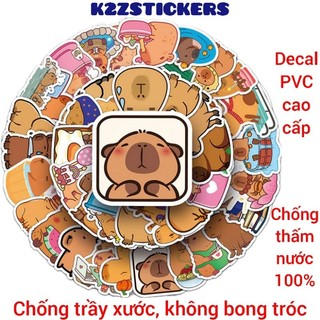 Bộ 50 hình dán sticker capybara ngộ nghĩnh cho bé trang trí laptop, điện thoại, bình nước, sticker cute chống thấm nước