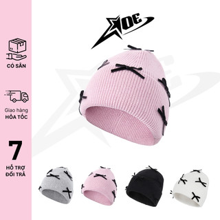 (Có sẵn) AOE STUDIO - Mũ len beanie nữ Y2K mũ dệt kim đính nơ nón giúp giữ ấm phong cách dễ thương