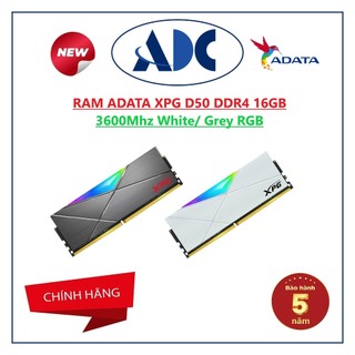 Ram adata xpg d50 ddr4 16gb 3600mhz white/ grey rgb - chính hãng