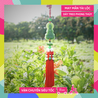 Dây treo xe ô tô Bồ Tát ngọc bội xanh tua đỏ bình an tài lộc - Dây VIP rất đẹp