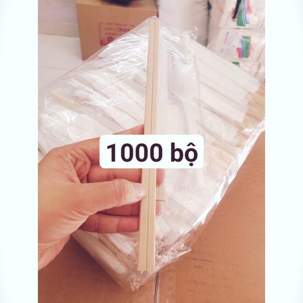 Combo Đũa, muỗng, khăn, tăm. Dùng 1 Lần ( 1000 bộ đóng gói như hình )