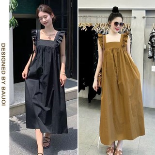 Đầm váy bầu đi biển 2 dây bèo nhún phối nơ điệu đà chất thô nến mềm mát v807 - váy xinh cho mẹ bầu freesize