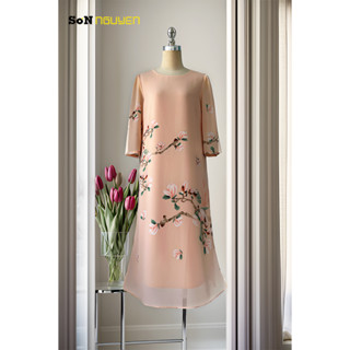 SONNGUYEN Đầm suông trung niên dự tiệc giấu bụng tay lỡ 34702 (Dài 115cm)