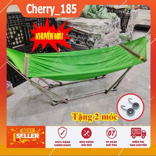Võng xếp gấp gọn khung 100% INOX size người lớn kèm lưới cán thép ,võng xếp  nằm nghỉ, dã ngoại