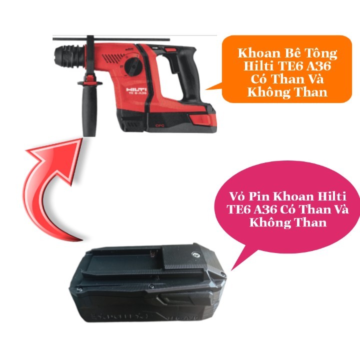 Vỏ Pin Máy HILTI TE6 - A36 Không Than Và Có Than Dùng Mạch Đa Năng 10S In Nhựa chịu Lực Siêu Cứng, V