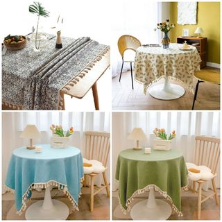  VUÔNG 1M-1M5 VIỀN TUA VINTAGE  Khăn trải bàn tròn vải canvas viền ren đẹp. Thảm trải picnic vải thô 