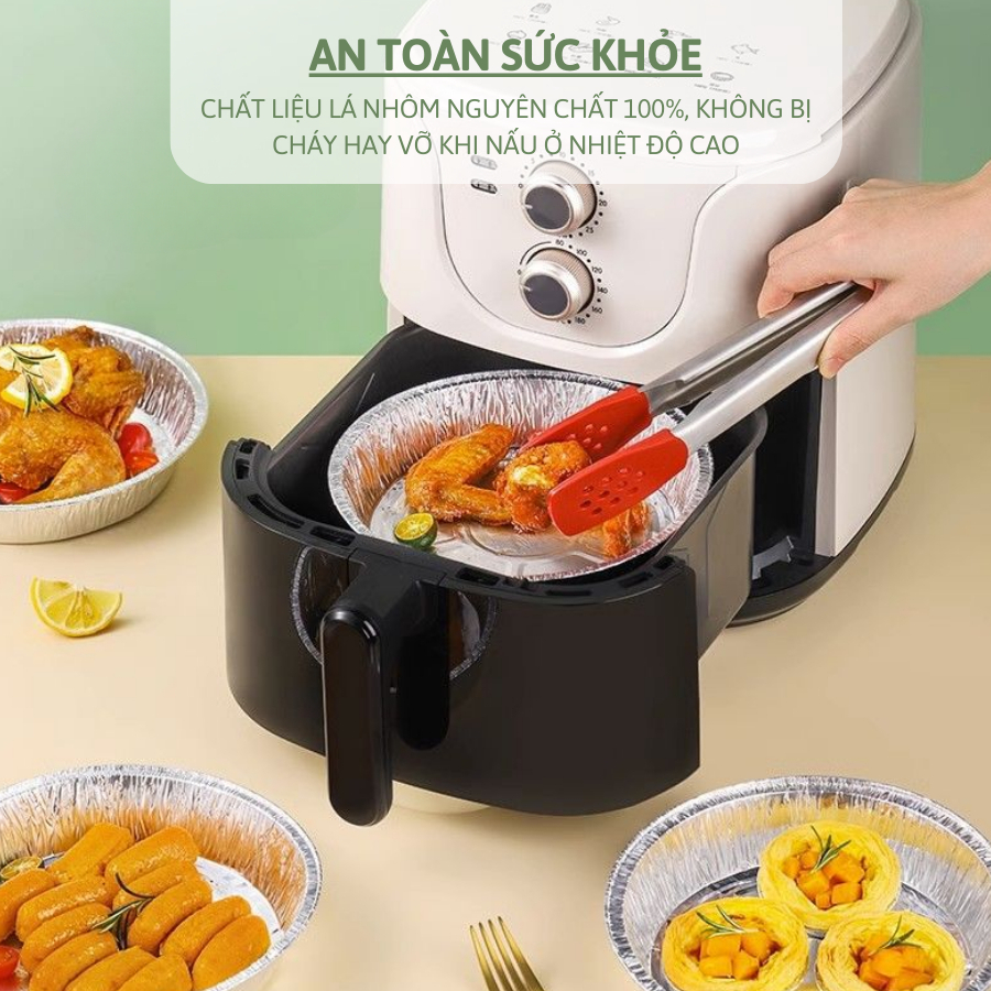 Set 10 Khay Giấy Bạc Nhôm Đa Năng 22cm [LOẠI DÀY] Lót Nồi Chiên Không Dầu Đa Năng, Chịu Nhiệt