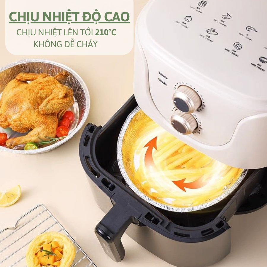 Set 10 Khay Giấy Bạc Nhôm Đa Năng 22cm [LOẠI DÀY] Lót Nồi Chiên Không Dầu Đa Năng, Chịu Nhiệt