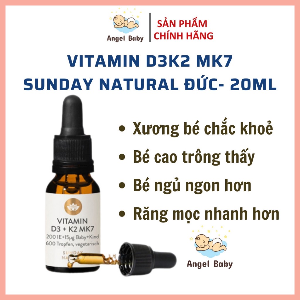 [Chính Hãng]-Vitamin D3K2 MK7 Sunday Natural Đức 20ml, Giúp Bé Ngủ Ngon, Phát Triển Chiều Cao Vượt Trội