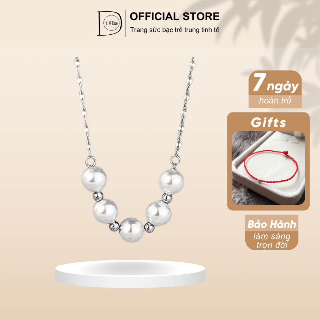 Dây chuyền bạc nữ 925 5 hạt trai pearl necklace Dế Bạc - D4476