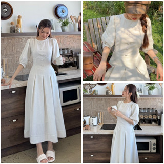 Váy maxi linen tay lỡ nơ lưng