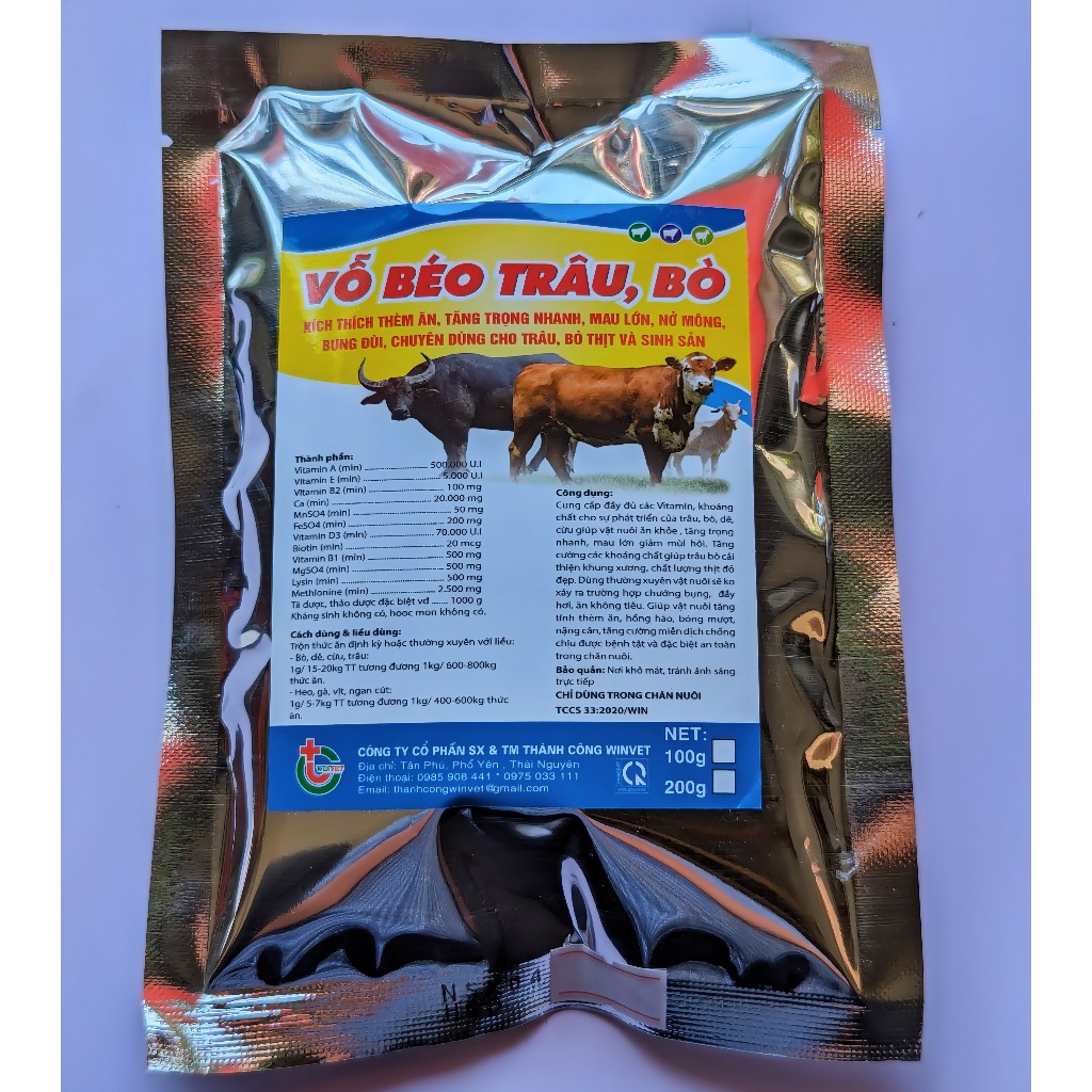 3kg VỖ BÉO TRÂU, BÒ tăng tính thèm ăn, tăng trọng nhanh