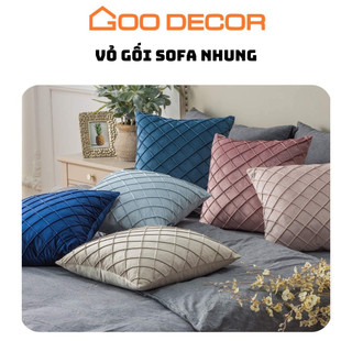 Vỏ gối sofa goo decor vải nhung, áo gối tựa sofa 30x50, 45x45 mềm mịn dày dặn
