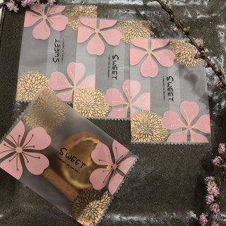 Combo 100 túi size 7x10 cm Họa tiết Hoa đào góc túi bóng hàn miệng đựng trà hoa set 100 túi đựng bánh quy bánh cookie