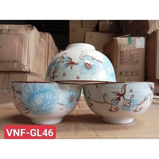 Combo 10 chén sứ , 5 chén hoa văn 4d bông xanh pastel vnf-gl46