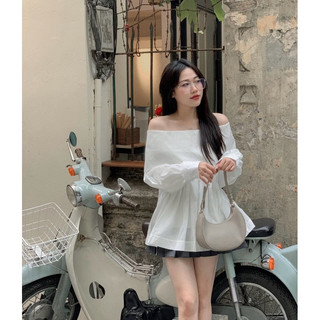 SK.C14 Áo somi trễ vai xếp ly ngực tay phồng dáng baby mẫu mới C14 Sukii House
