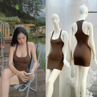 Đầm ba lỗ chất tăm lạnh trơn basic kèm ảnh thật