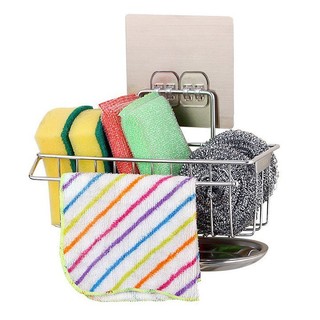 Kệ Giỏ Inox Đựng Dụng Cụ Rửa Chén Bát Dán Tường, Tặng Kèm Khay Hứng Nước