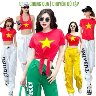 Áo croptop sao vàng, áo tập aerobic, zumba, shuffle dance