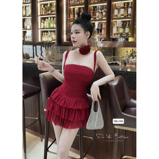 Đầm body lưới đi tiệc sexy kèm hoa cổ, sẵn đệm ngực lót quần a01