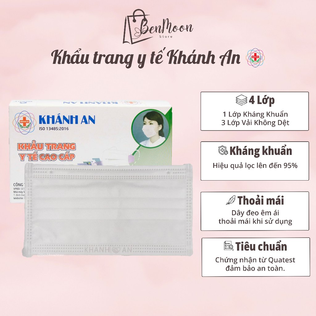 [Combo 50 Cái] Khẩu Trang Y Tế Cao Cấp Khánh An 4 Lớp 1 Hộp Màu Trắng/Xám/Xanh