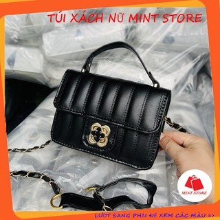 Túi xách nữ khóa xoay hình hoa túi đeo chéo thêu chần chỉ da trơn mềm xinh đẹp PK 699