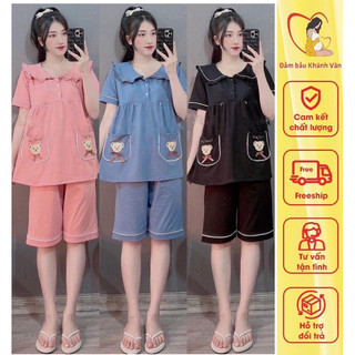 (Size từ 45-85kg)Bộ lửng bầu lá sen- Bộ đồ sau sinh, bộ đồ bầu mặc ở nhà chất liệu Cotton Mềm mát, có khóa kéo