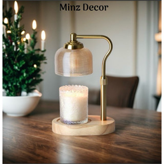 Đèn Đốt Nến Thơm Đế Gỗ Sồi, Chụp Thuỷ Tinh Tròn 2025