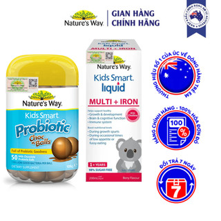 Combo Nature's Way Kid Smart Probiotic Choc Balls Siro Bổ Sung Sắt Và Kids Smart Liquid Multi + Iron hỗ trợ sức khoẻ bé