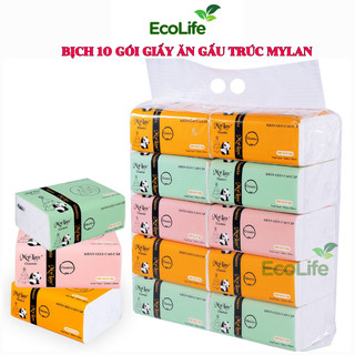 Giấy ăn gấu trúc MYLAN xách 10 gói, khăn giấy rút cầu vòng gấu trúc đa năng 3 lớp siêu dai mềm mịn an toàn