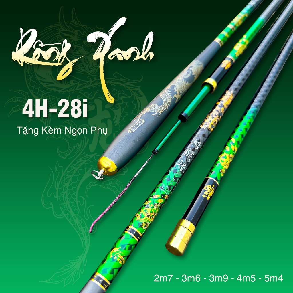 Cần câu Tay Rồng Xanh độ cứng 4h - 28i , Cần Câu Đơn Đài Gảy Rô Cảm Giác