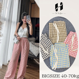 Quần Kẻ Caro Ống Rộng Dáng Suông Chất Liệu Đũi Nhung Có Dây Rút Mềm Mát, Quần Mặc Ở Nhà Thời Trang Basic H-Store 