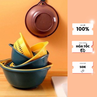 Bộ rổ 6 món đa năng tiện lợi - rổ nhựa chữ nhật kèm chậu đựng đồ