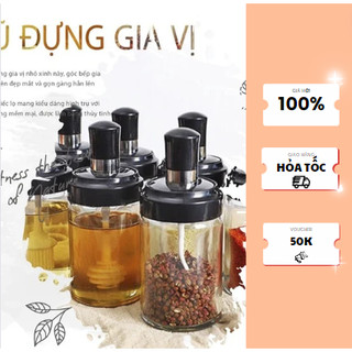 Hũ Đựng Gia Vị Kèm Muỗng - Lọ Đựng Gia Vị Thủy Tinh - Kích Thước 250ml - Hũ Làm Bằng Thủy Tinh Cứng Cáp - An Toàn