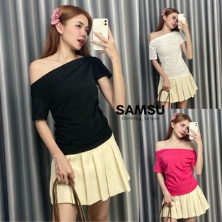 Áo thun trễ vai phong cách Hàn Quốc điểm nhấn nhún eo form ôm tôn dáng Chiki Top Samsu.clothing_saigon