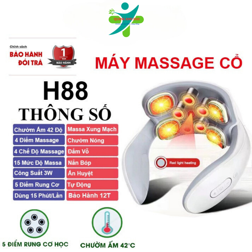 Máy massage cổ vai gáy JT88, J66 chườm ấm hồng ngoại 5 chế độ 6 đầu rung giúp giảm đau, thư giãn thoải mái QA HAPPY LIFE