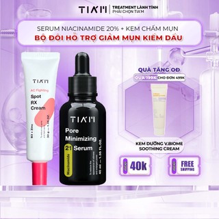 Bộ Đôi Giảm Mụn, Kiềm Soát Dầu, Thu Nhỏ LCL Serum Niacinamide 20%, ZinC 1%, Kem Chấm Mụn Tia'm AC Fighting Cream 30ml