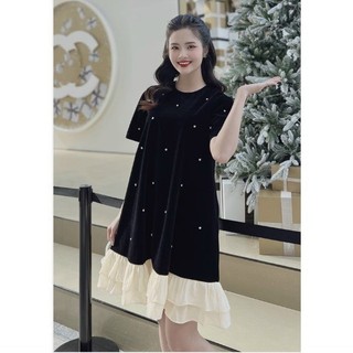 Váy bầu thời trang thiết kế dự tiệc cổ bèo kết hợp sau sinh