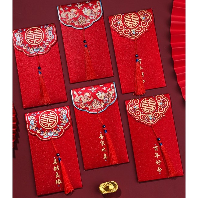 Combo   Bao lì xì Đám Cưới, Sinh Nhật, Mừng Tuổi. Bao lì xì đỏ tết cao cấp sang trọng mang may mắn. Kèm Nơ Xinh.