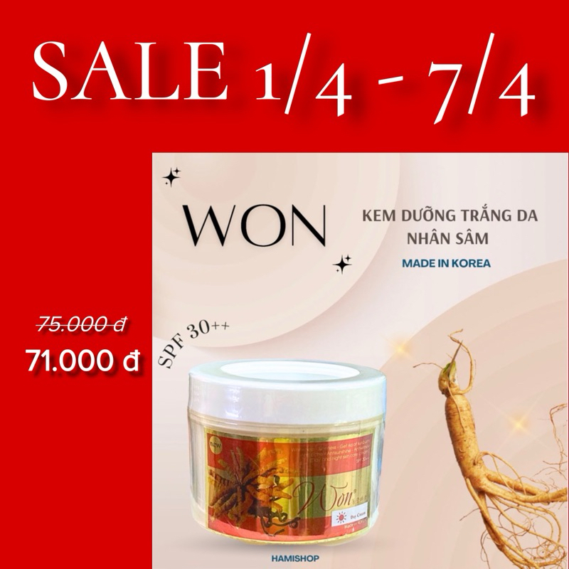 WON KEM DƯỠNG TRẮNG DA NHÂN SÂM 100g (SỈ & LẺ)