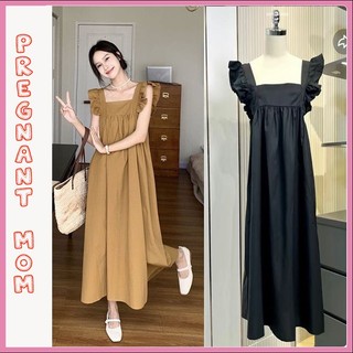Đầm váy bầu công sở xuân hè v807 đầm bầu thiết kế cổ vuông tay bèo xinh xắn đáng yêu đầm bầu xinh free size